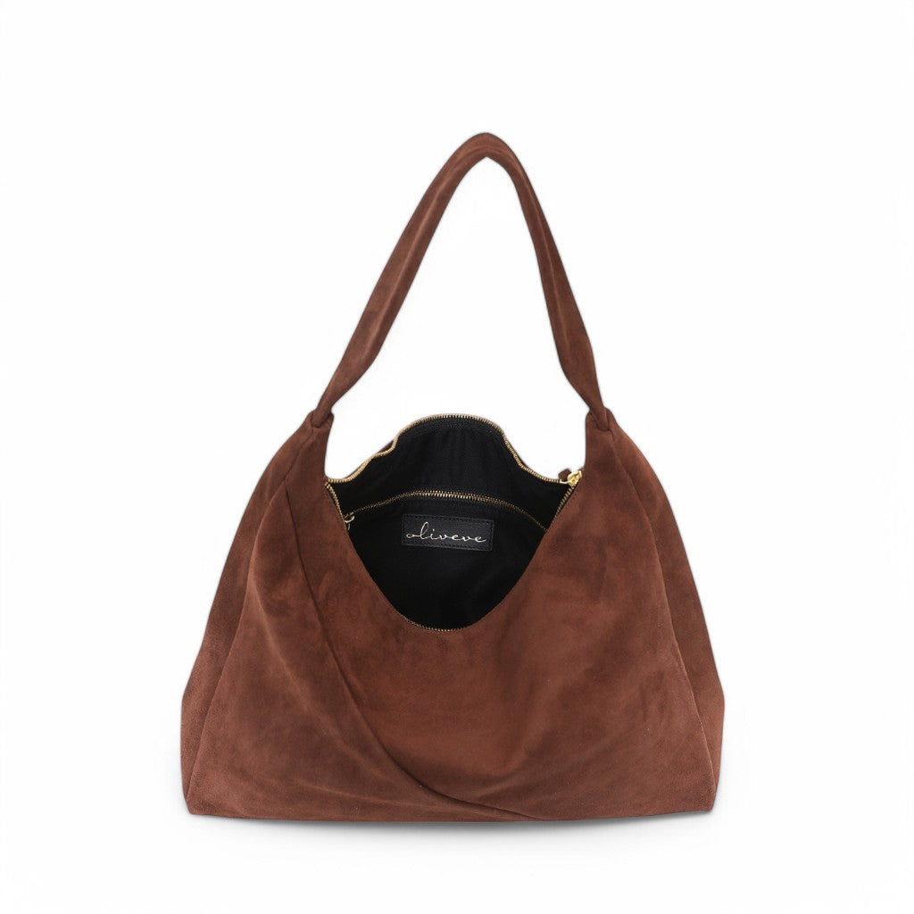 Raffaella Hobo in Espresso Italian Leather Backed Suede