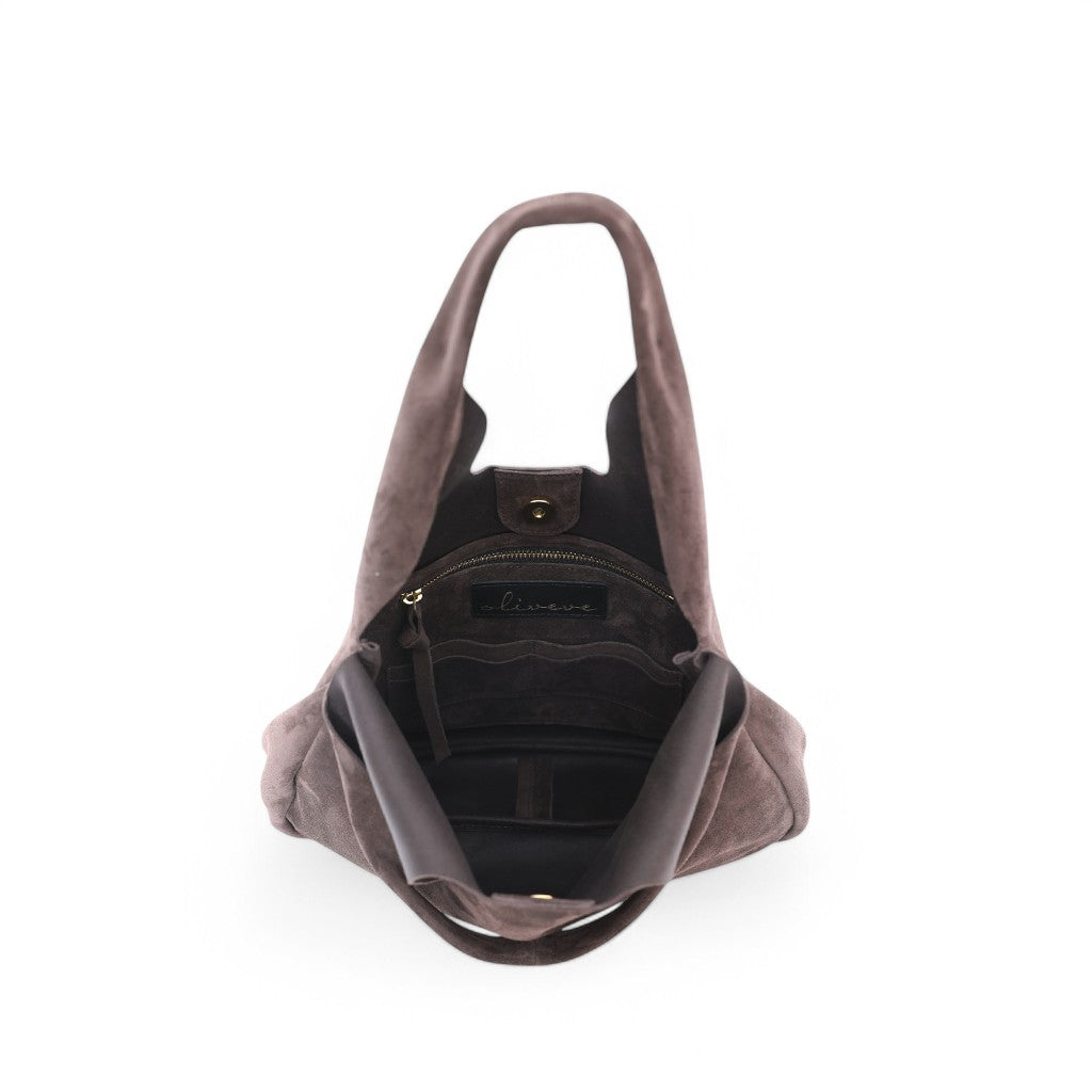 Francesca Shopper in Ganache Italian Leather Backed Suede