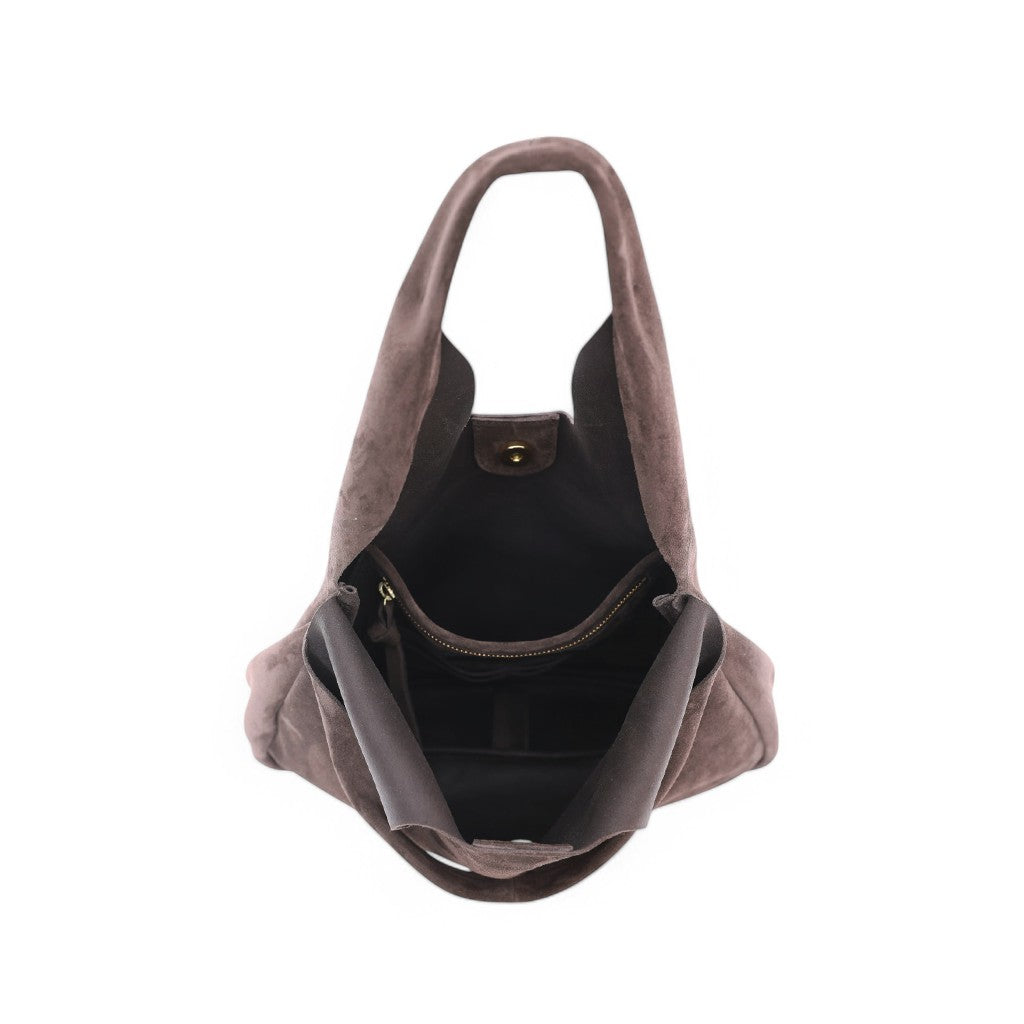 Francesca Shopper in Ganache Italian Leather Backed Suede