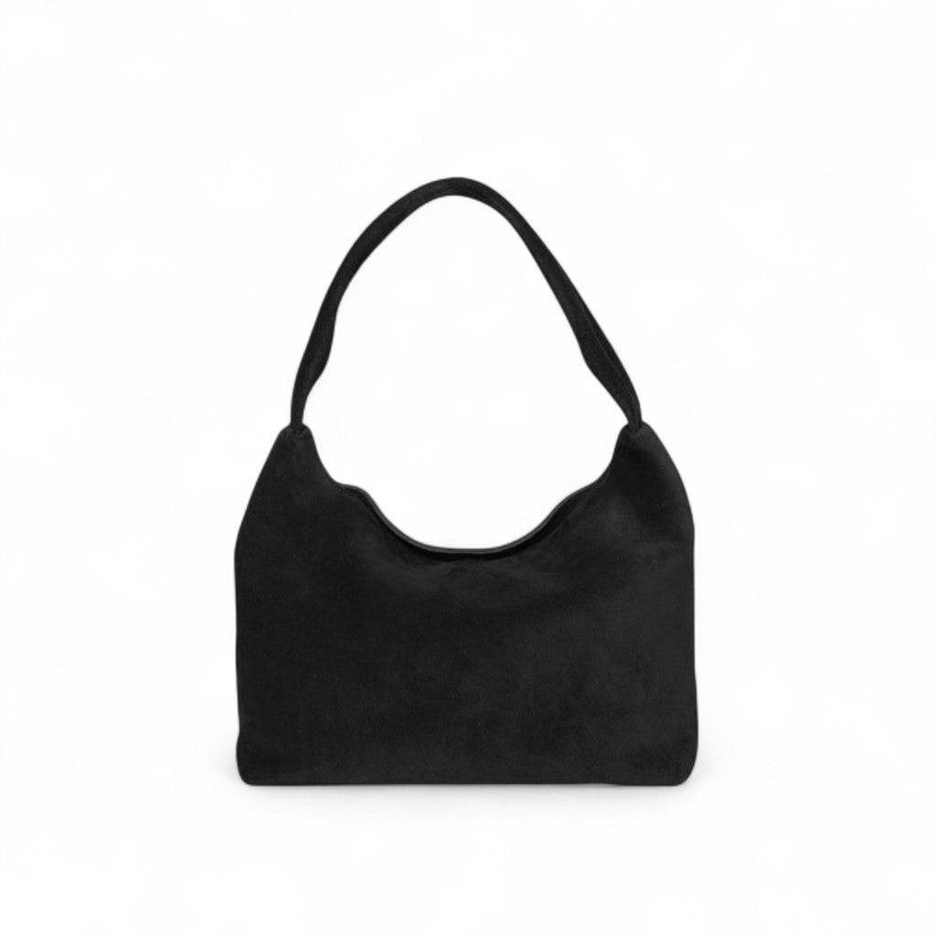 Alessia Shoulder Bag in Black Italian Leather Backed Suede