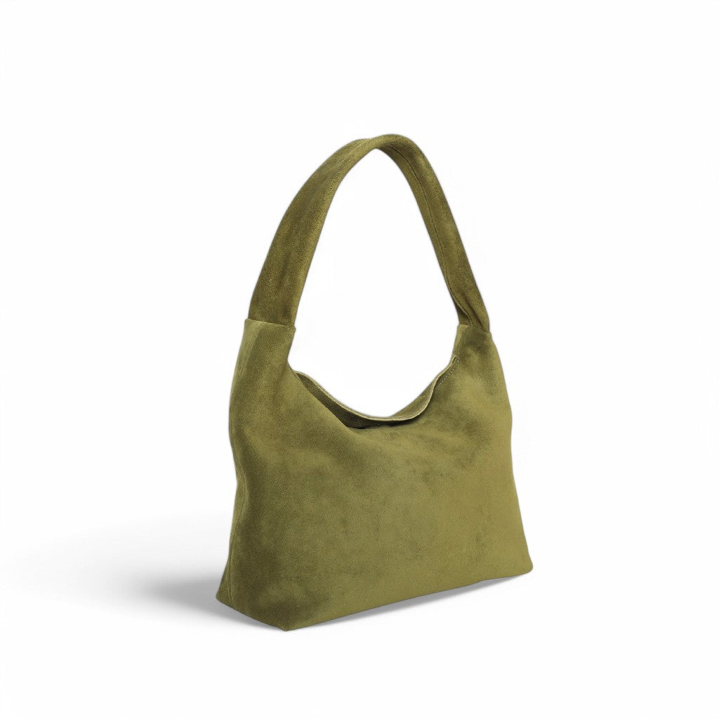 Alessia Shoulder Bag in Avocado Italian Leather Backed Suede