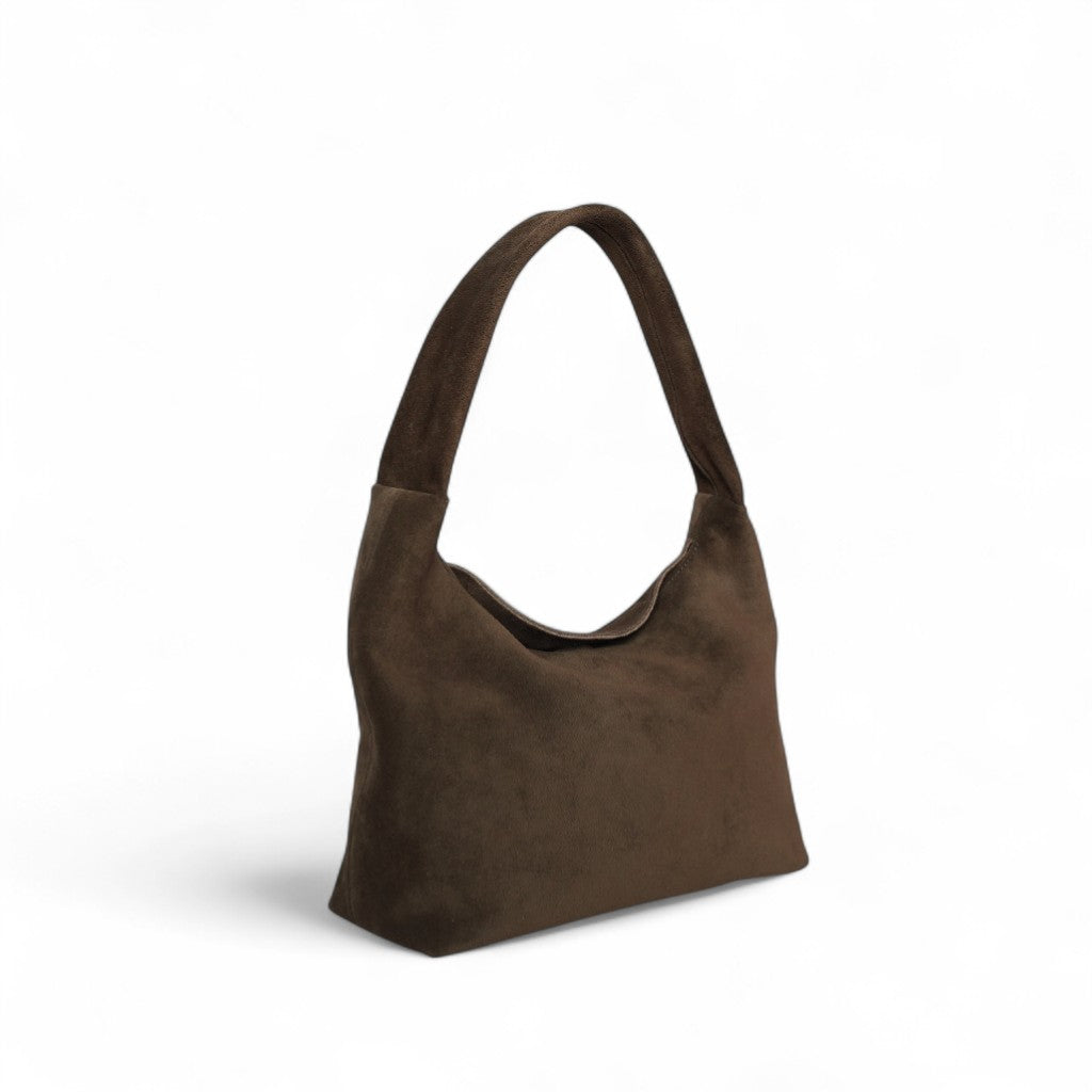 Alessia Shoulder Bag in Ganache Italian Leather Backed Suede