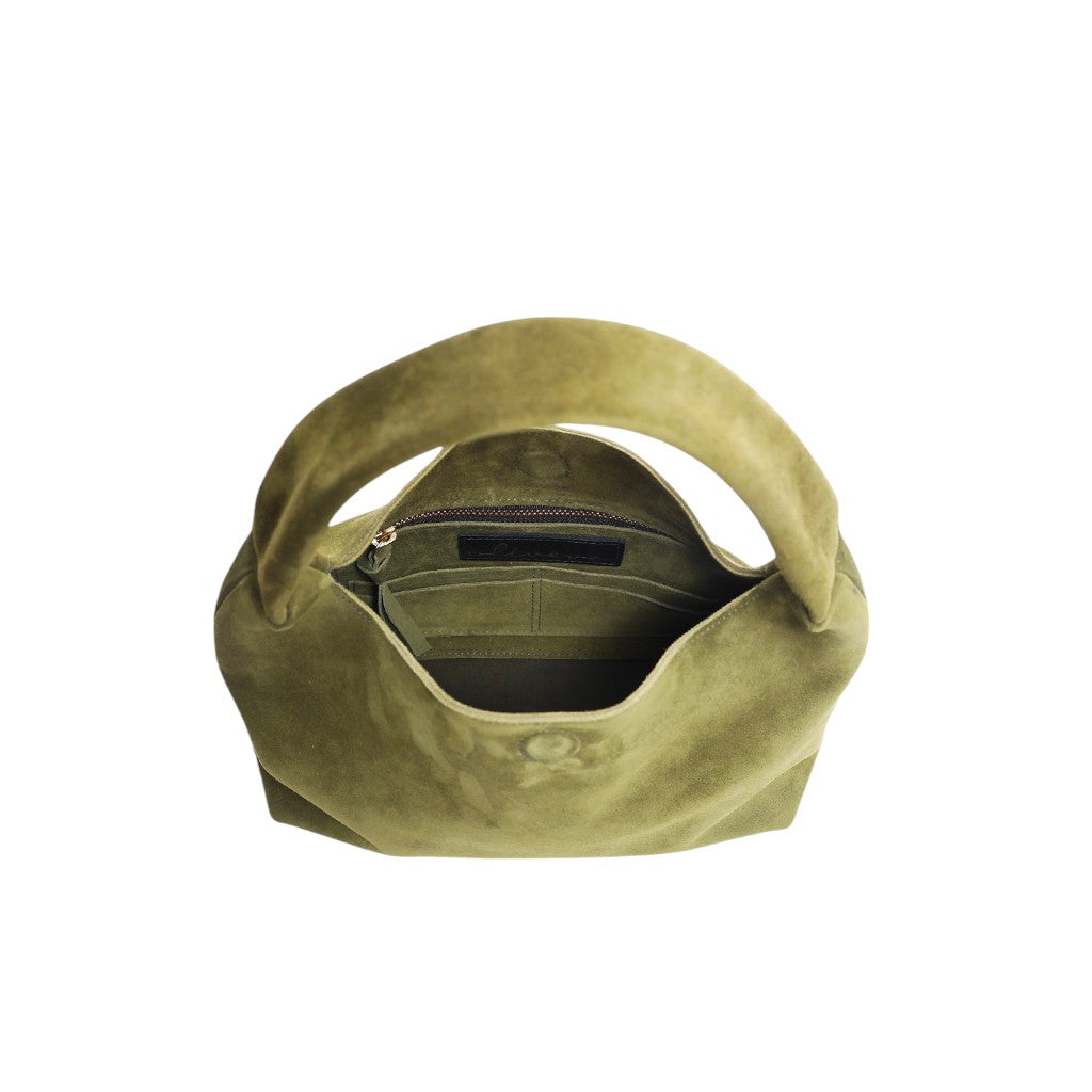 Alessia Shoulder Bag in Avocado Italian Leather Backed Suede