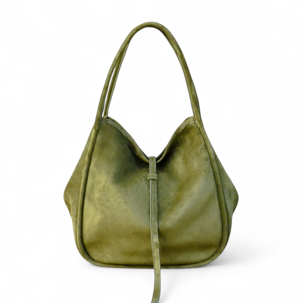 Ellis Hobo Tote in Avocado Italian Leather Backed Suede - Restocked!