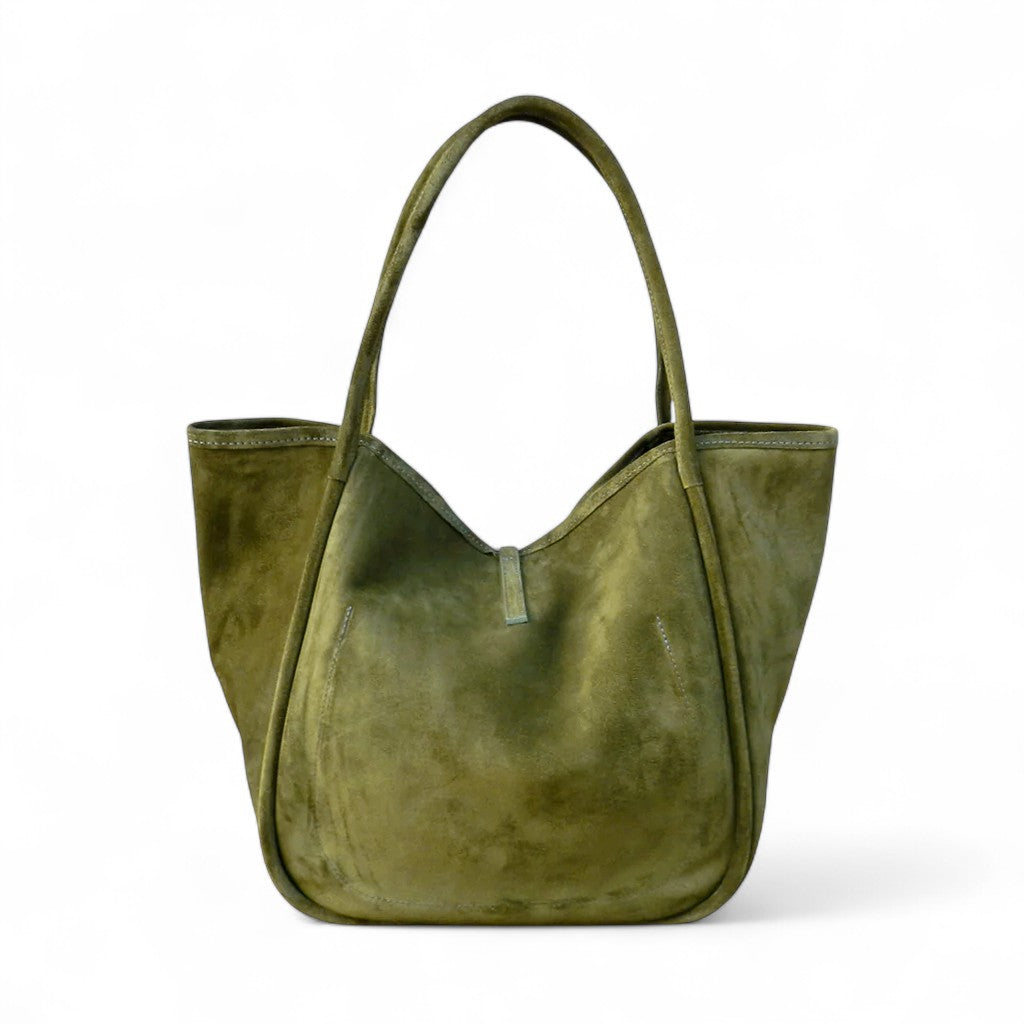 Ellis Hobo Tote in Avocado Italian Leather Backed Suede - Restocked!