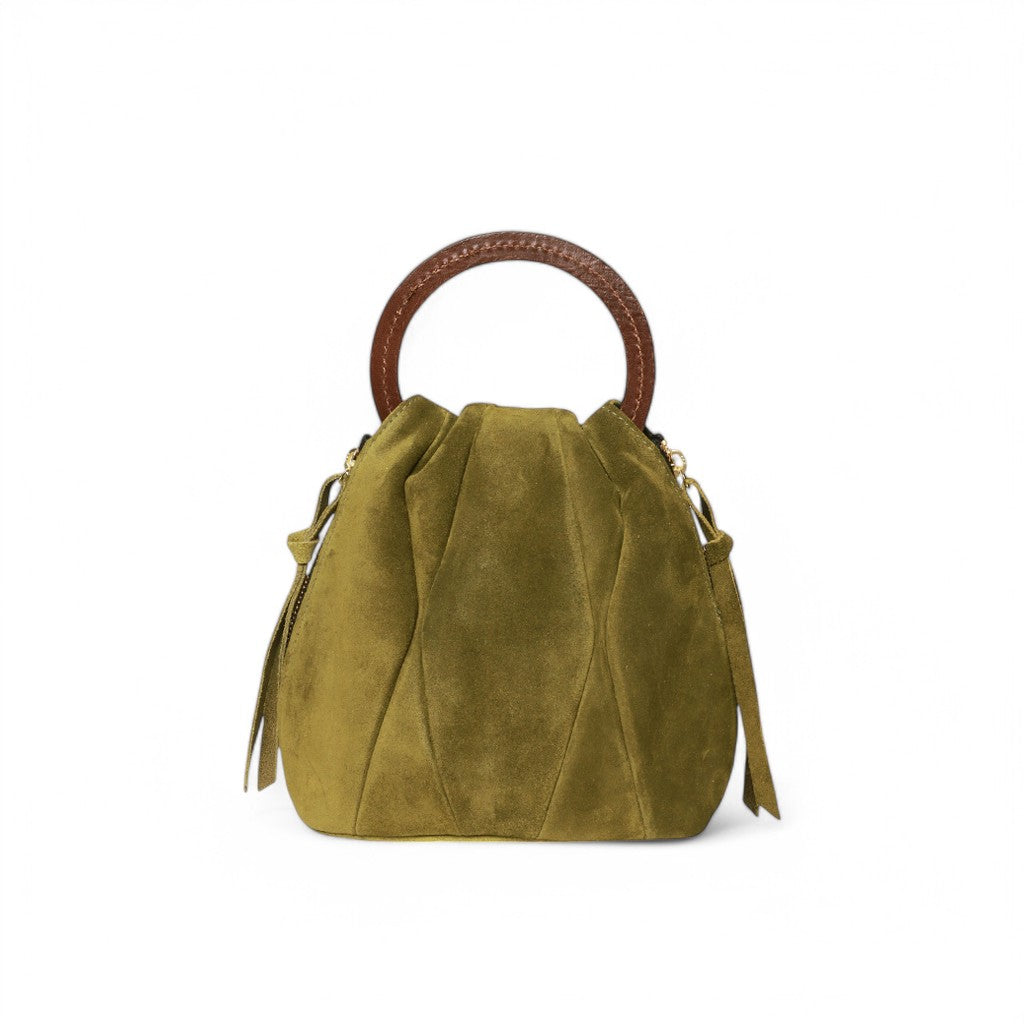 Tenley Top Handle in Avocado Italian Leather Backed Suede