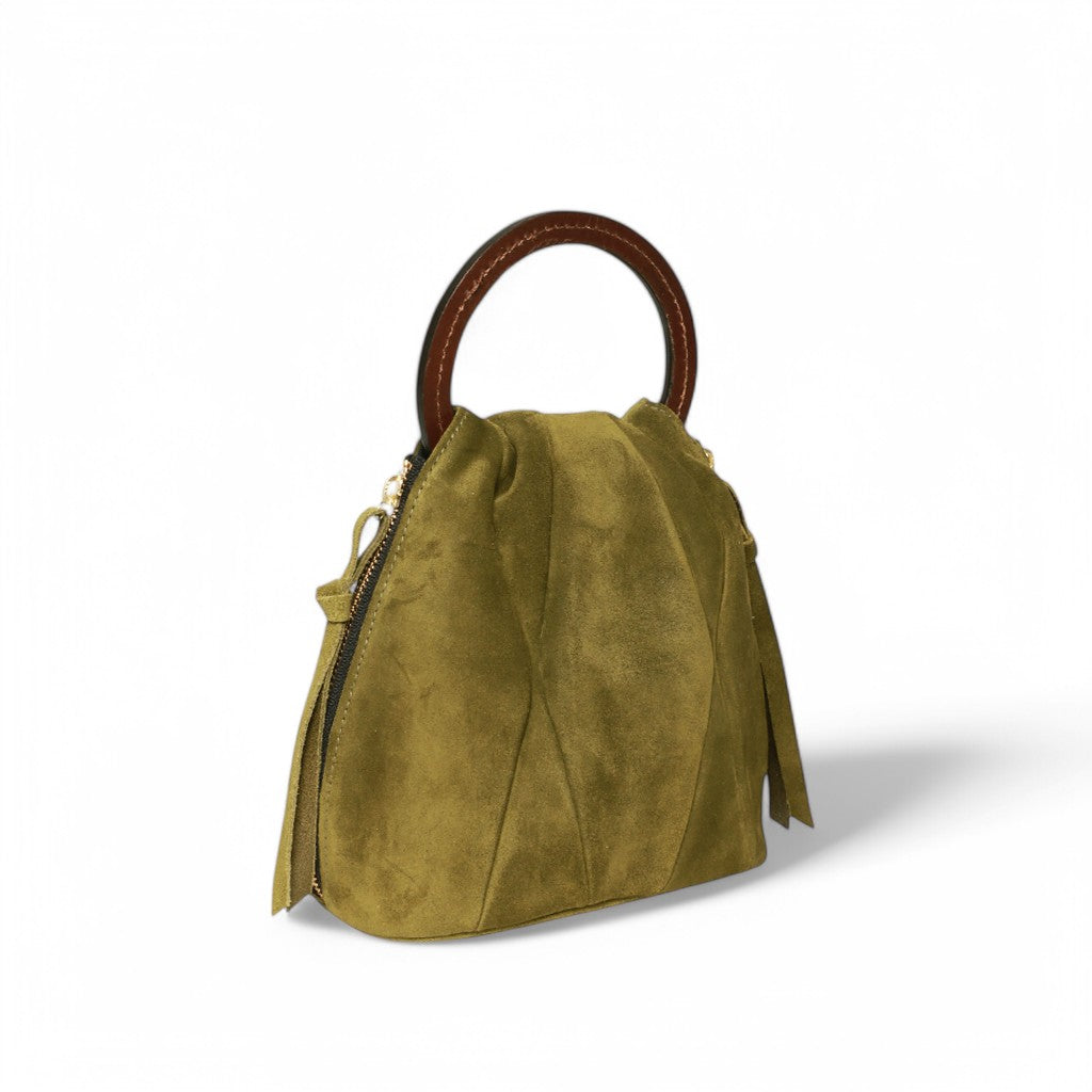 Tenley Top Handle in Avocado Italian Leather Backed Suede
