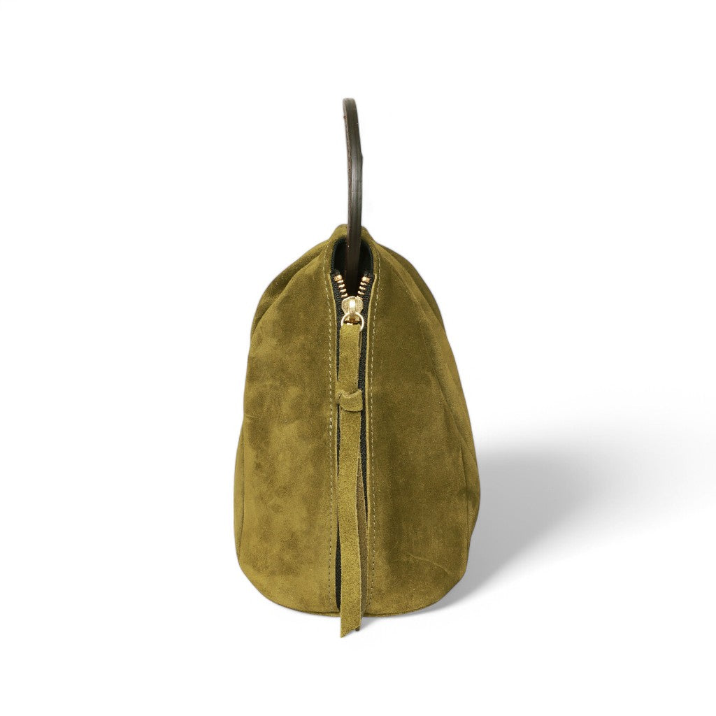 Tenley Top Handle in Avocado Italian Leather Backed Suede