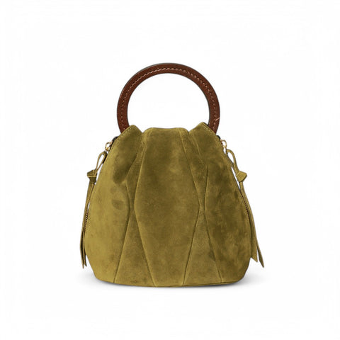 Tenley Top Handle in Avocado Italian Leather Backed Suede