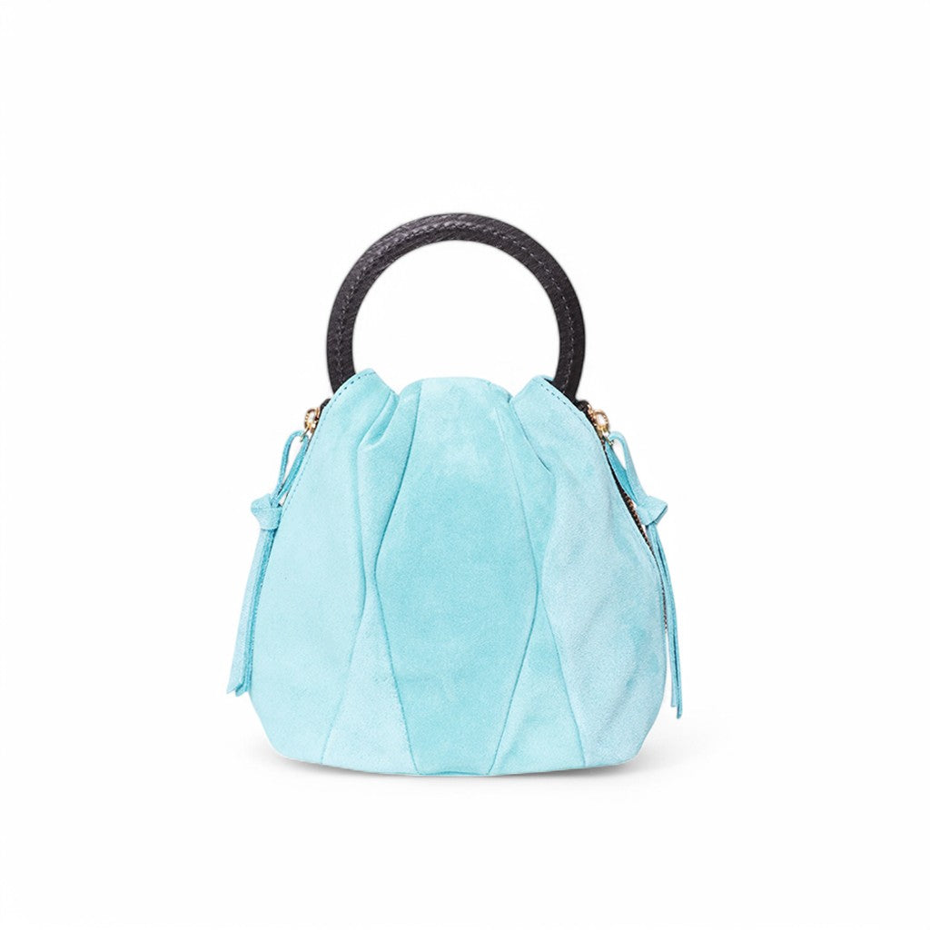 Tenley Top Handle in Azure Italian Leather Backed Suede