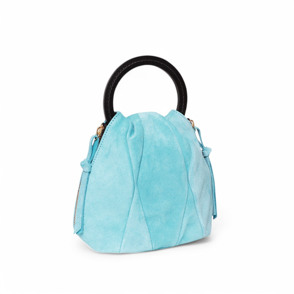 Tenley Top Handle in Azure Italian Leather Backed Suede