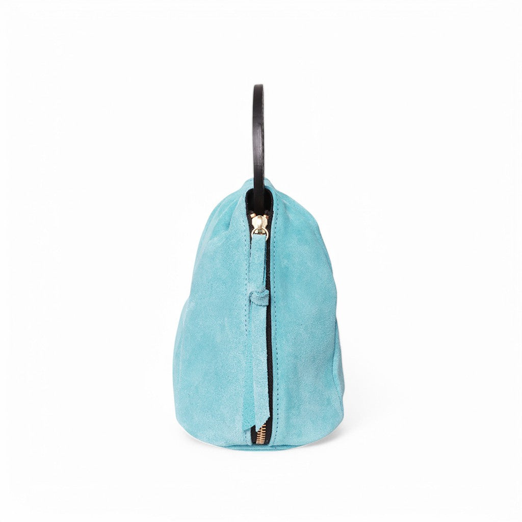 Tenley Top Handle in Azure Italian Leather Backed Suede