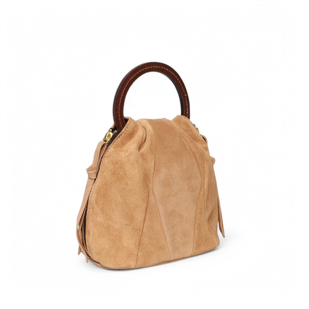 Tenley Top Handle in Pane Italian Leather Backed Suede