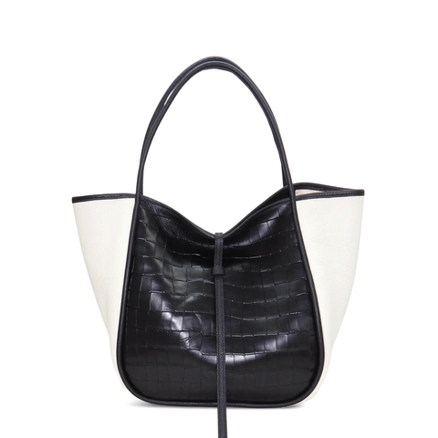 Ellis Hobo Tote in Black Piccolo Croco & Lamb Buffalo Cowhide