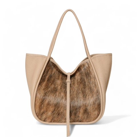Ellis Hobo Tote in Cappuccino Buffalo Cowhide with Light Brindle Haircow
