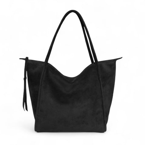 Serafina Tote in Black Italian Leather Backed Suede
