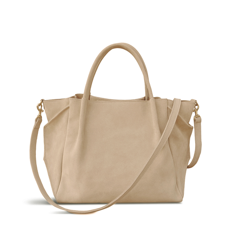 Zoe Tote in Macadamia Italian Leather Backed Suede
