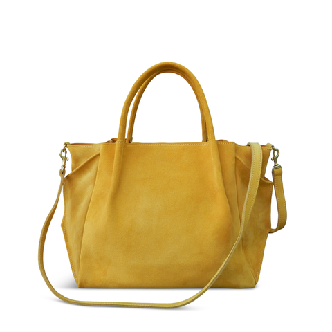 Zoe Tote in Marigold Italian Leather Backed Suede