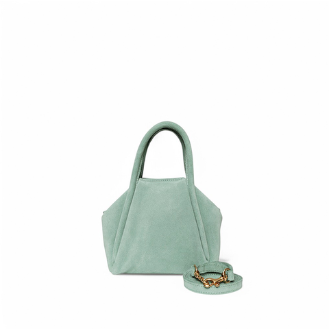 Mini Taya Top Handle Crossbody in Mist Italian Leather Backed Suede