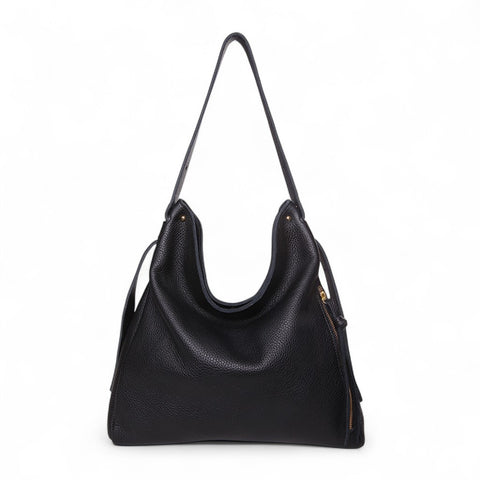 Sophia Adjustable Hobo in Black Buffalo Cowhide
