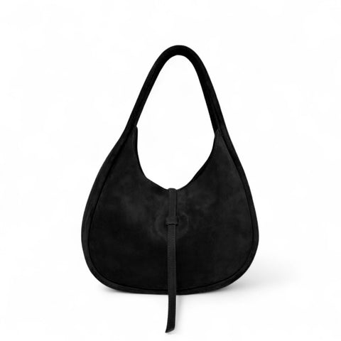 Elvera Shoulder Bag in Black Italian Leather Backed Suede