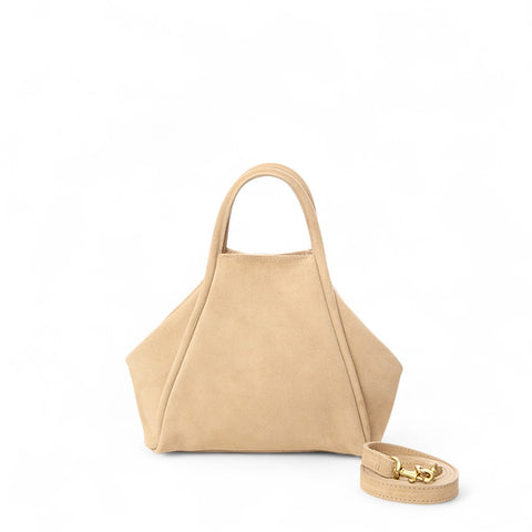 Taya Top Handle Crossbody in Macadamia Italian Leather Backed Suede