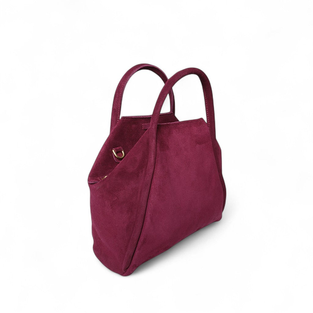 Taya Top Handle Crossbody in Mulberry Italian Leather Backed Suede