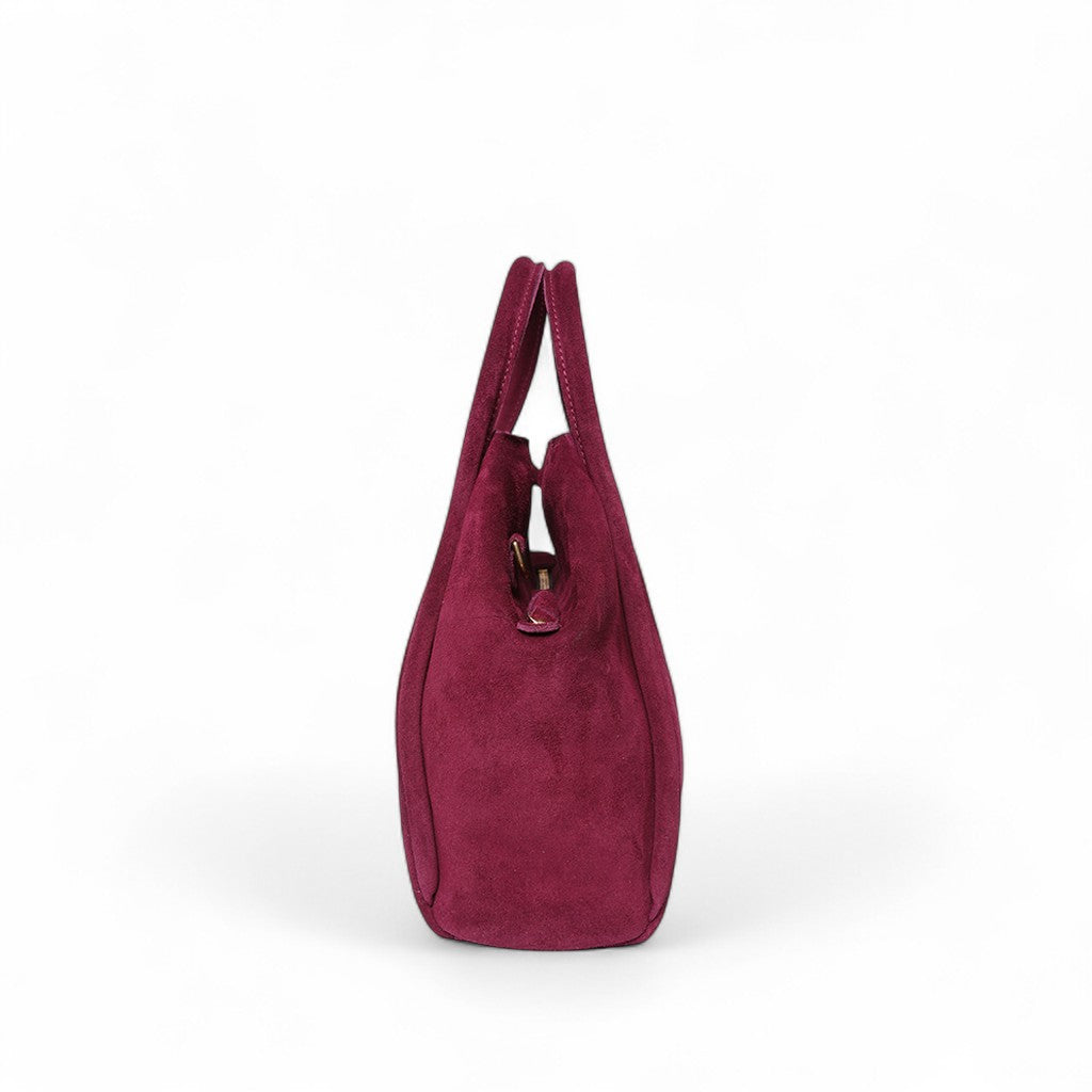 Taya Top Handle Crossbody in Mulberry Italian Leather Backed Suede