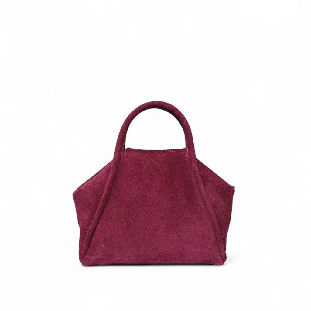 Taya Top Handle Crossbody in Mulberry Italian Leather Backed Suede