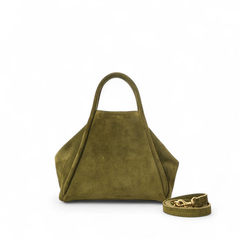 Taya Top Handle Crossbody in Avocado Italian Leather Backed Suede