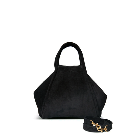 Taya Top Handle Crossbody in Black Italian Leather Backed Suede