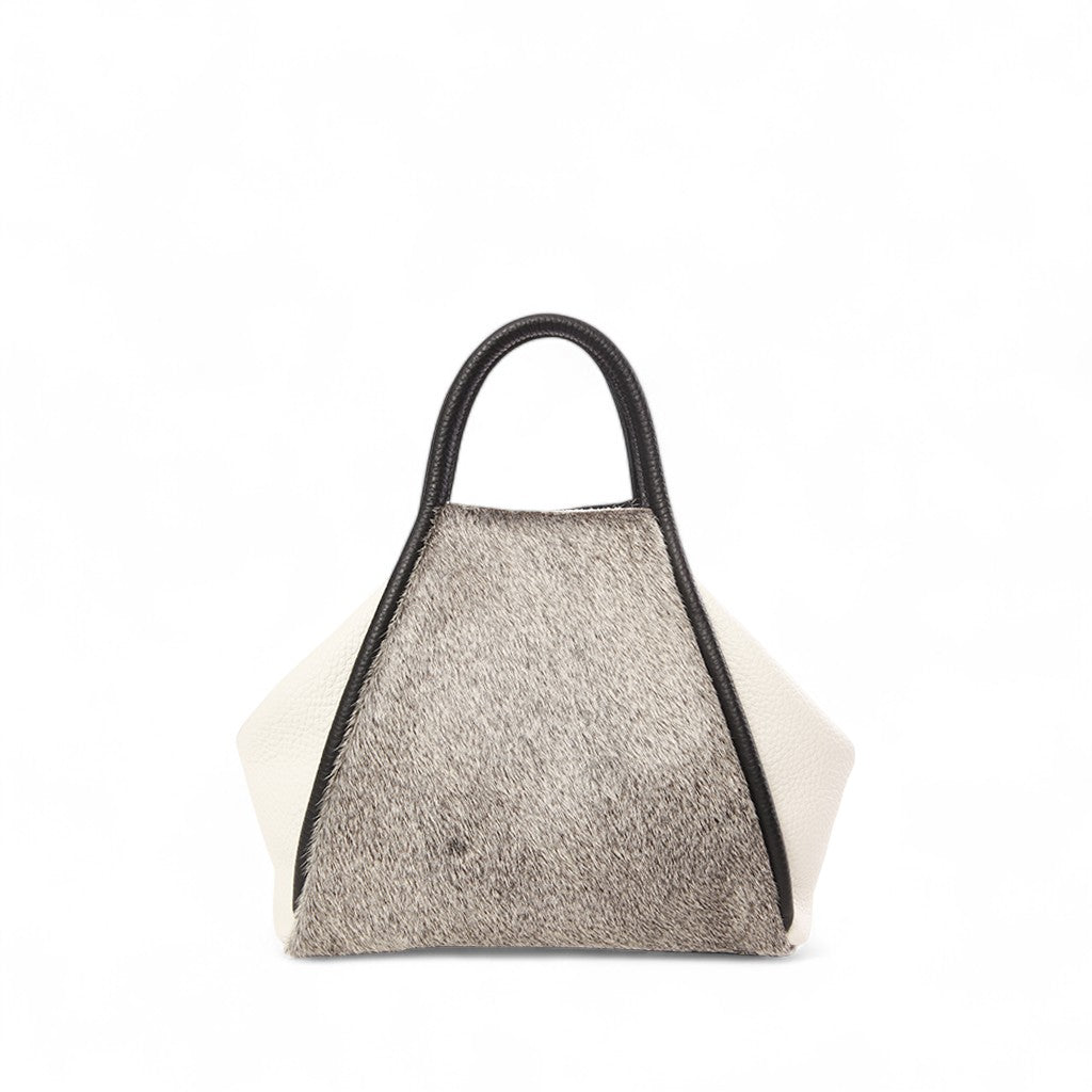Taya Top Handle Crossbody in Grey Brindle Natural Haircow