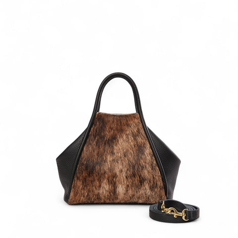 Taya Top Handle Crossbody in Dark Brindle Natural Haircow