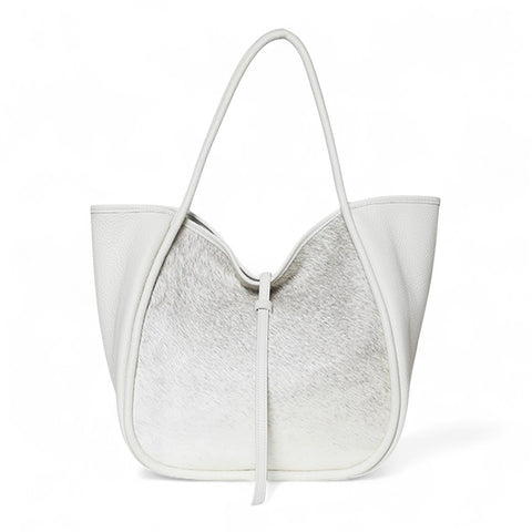 Ellis Hobo Tote in White Buffalo Cowhide with Grey Brindle Haircow