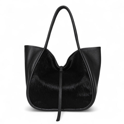 Ellis Hobo Tote in Black Buffalo Cowhide with Black Brindle Haircow