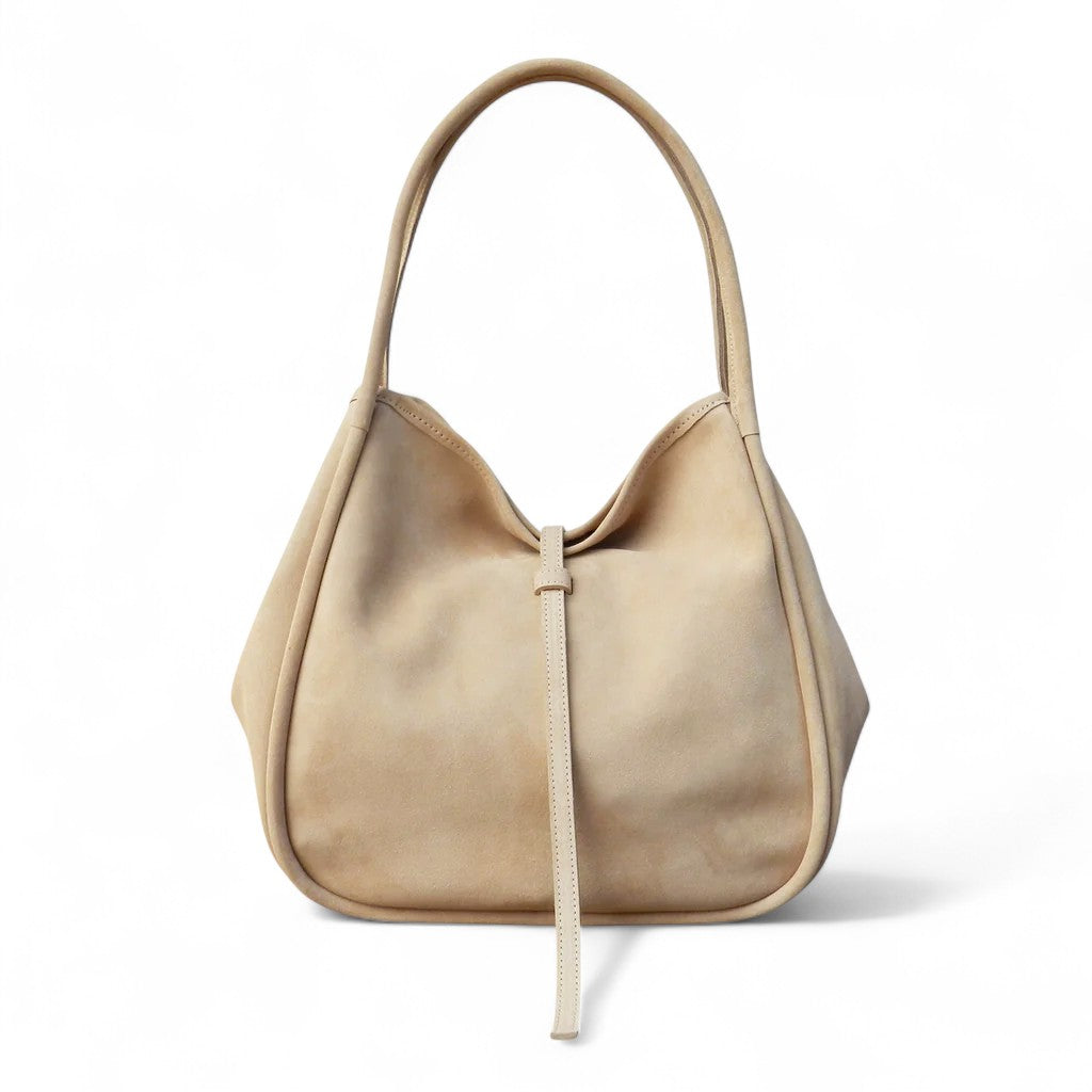 Ellis Hobo Tote in Macadamia Italian Leather Backed Suede