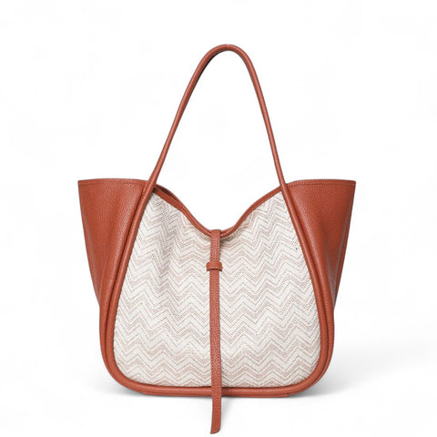 Ellis Hobo Tote in Auburn Buffalo Cowhide with Woven
