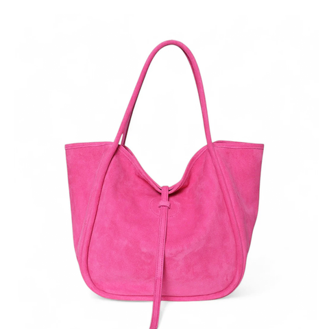 Ellis Hobo Tote in Peony Italian Leather Backed Suede