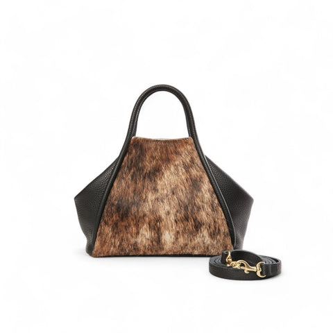 Taya Top Handle Crossbody in Dark Brindle Natural Haircow