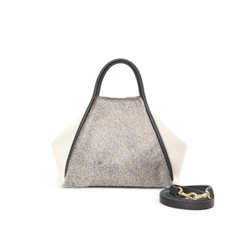 Taya Top Handle Crossbody in Grey Brindle Natural Haircow