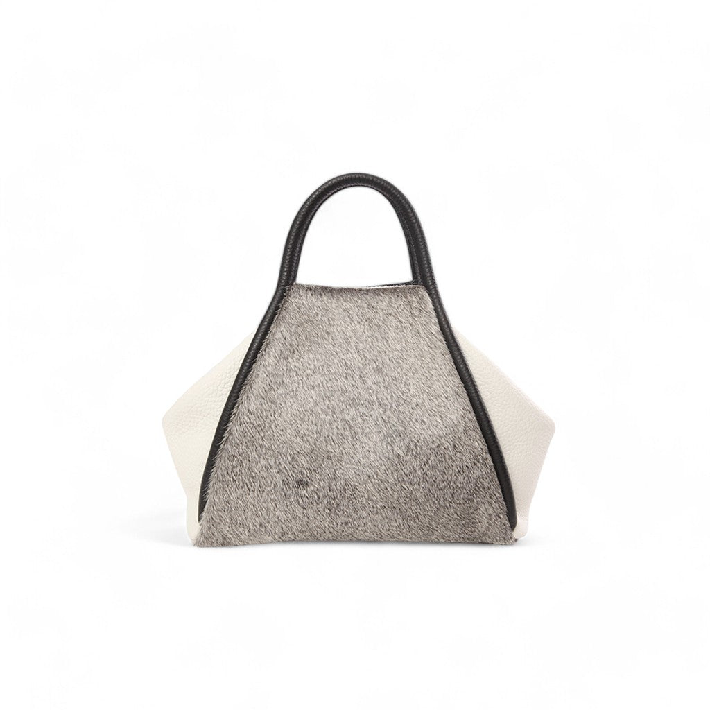 Taya Top Handle Crossbody in Grey Brindle Natural Haircow