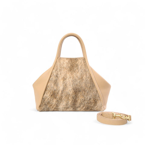 Taya Top Handle Crossbody in Light Brindle Natural Haircow