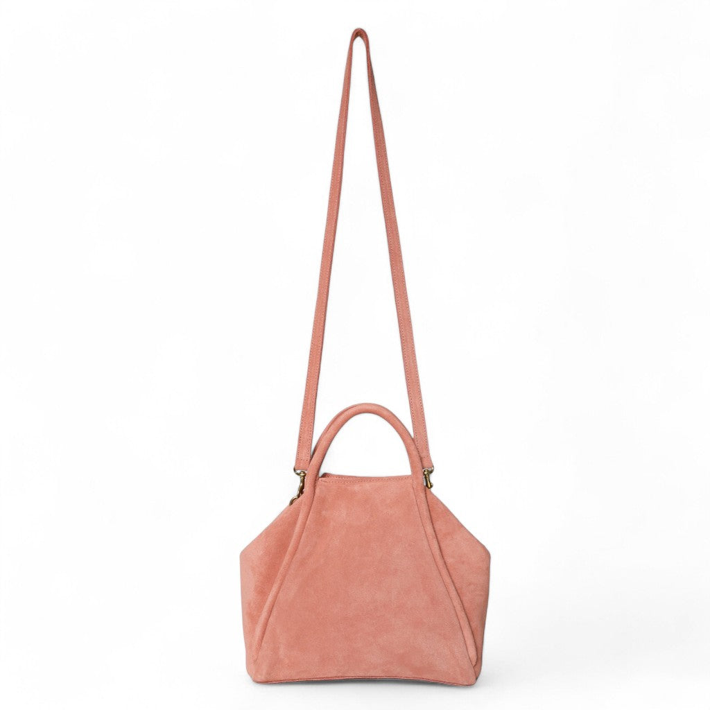 Taya Top Handle Crossbody in Blush Italian Leather Backed Suede