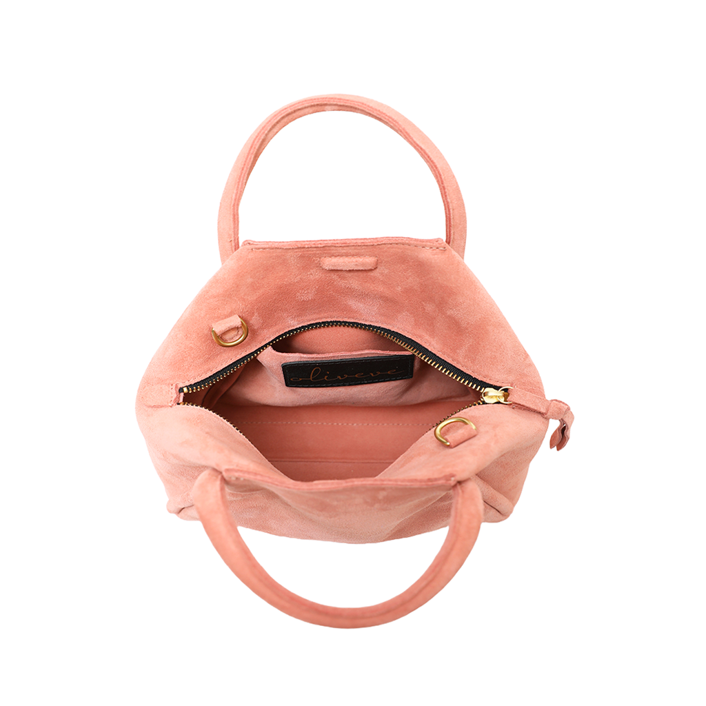 Taya Top Handle Crossbody in Blush Italian Leather Backed Suede