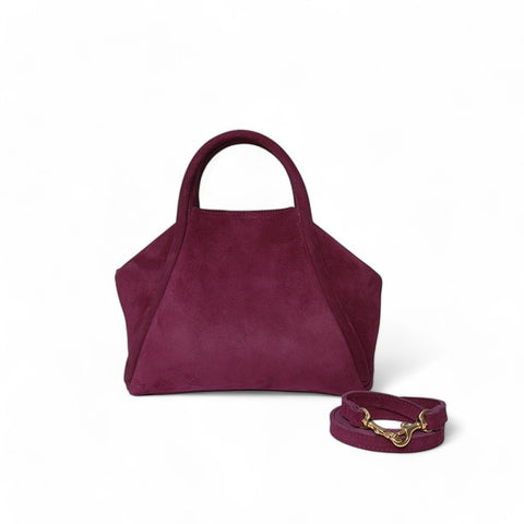 Taya Top Handle Crossbody in Mulberry Italian Leather Backed Suede