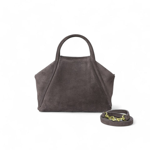 Taya Top Handle Crossbody in Pewter Italian Leather Backed Suede