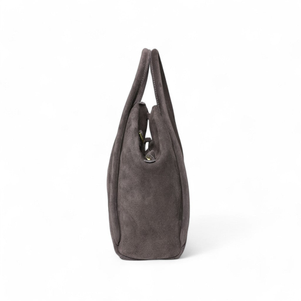 Taya Top Handle Crossbody in Pewter Italian Leather Backed Suede