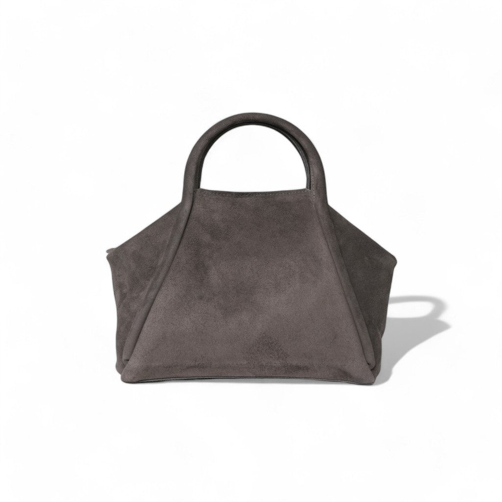 Taya Top Handle Crossbody in Pewter Italian Leather Backed Suede