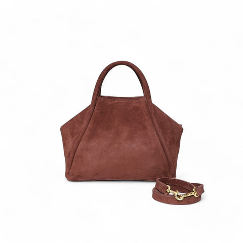 Taya Top Handle Crossbody in Spiced Italian Leather Backed Suede