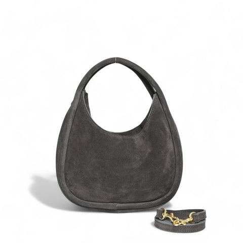 Emilia Top Handle Crossbody in Pewter Italian Suede